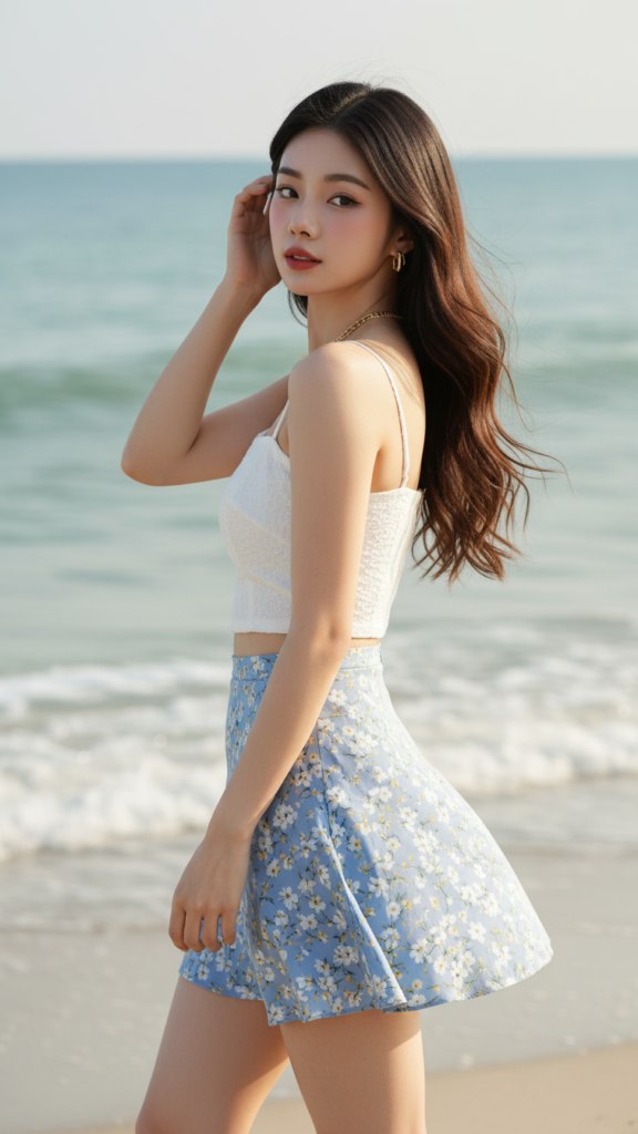 Khám phá phong cách tự tin và thanh lịch của cô gái trẻ bên bờ biển