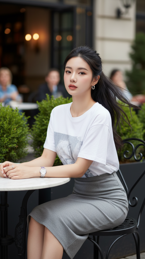 Chân dung thanh lịch của cô gái trẻ giữa không gian quán cà phê sang trọng