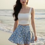 Chân dung quyến rũ của cô gái Á Đông bên bờ biển trong trang phục mùa hè tươi sáng