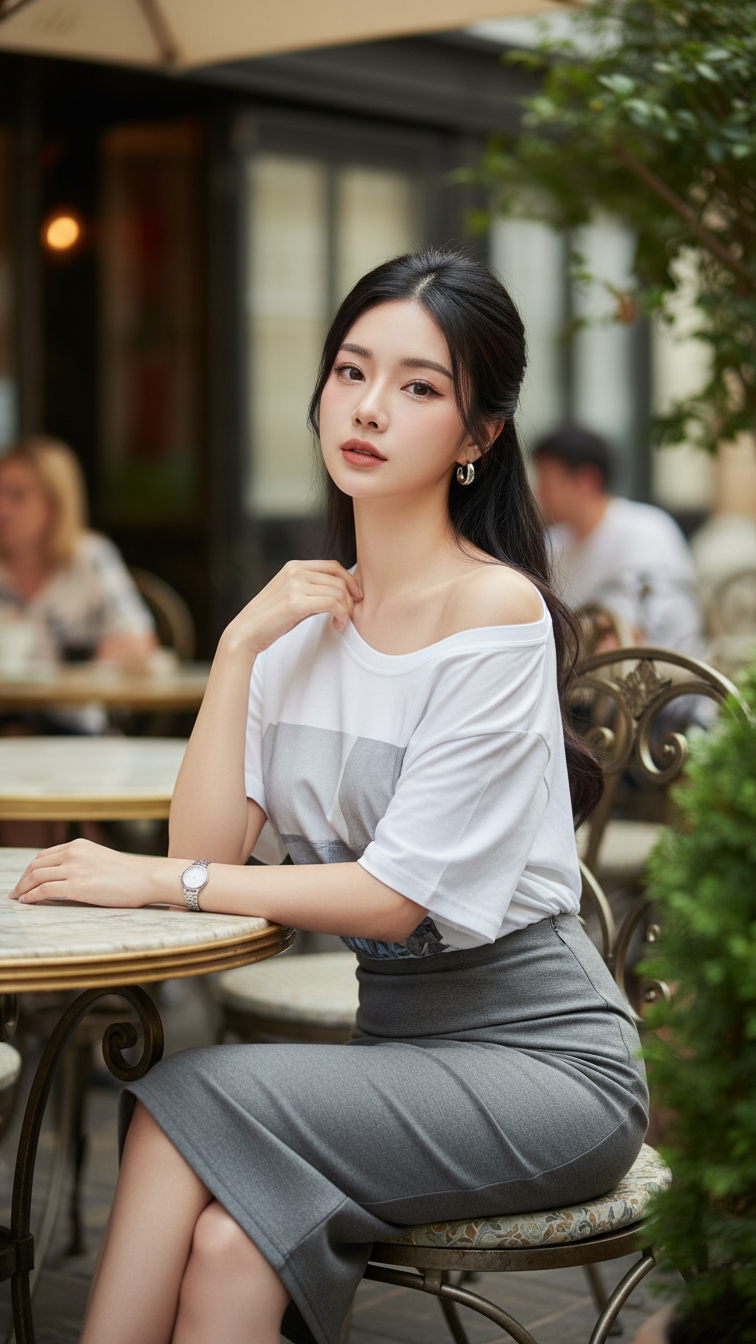 Sắc màu thanh lịch cho nàng mẫu trẻ tuổi tại quán cafe châu Âu