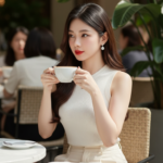 Tạo chân dung cảnh một cô gái trẻ thanh lịch tại quán cafe sang trọng