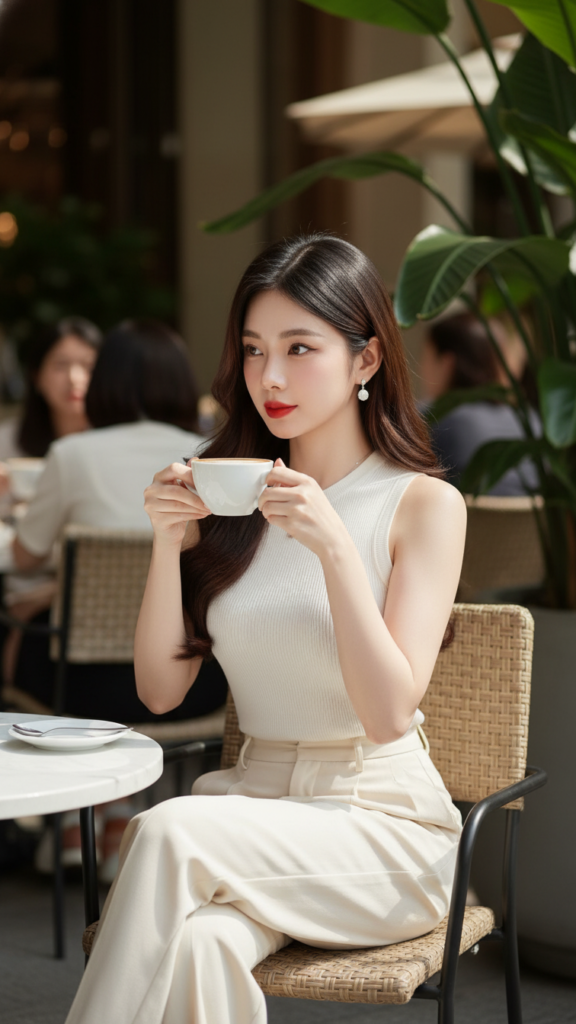 Tạo chân dung cảnh một cô gái trẻ thanh lịch tại quán cafe sang trọng