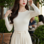 Chân dung cô gái trẻ tinh tế giữa không gian cà phê sang trọng ngoài trời