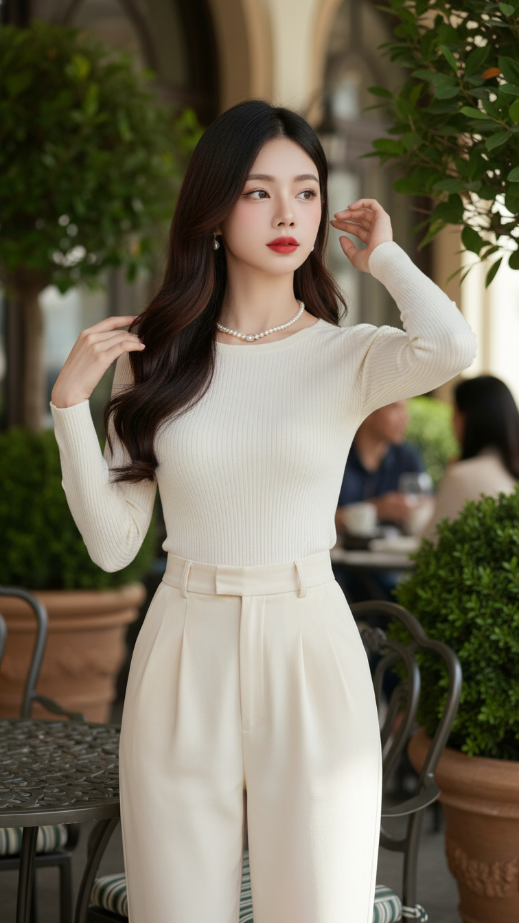 Chân dung cô gái trẻ tinh tế giữa không gian cà phê sang trọng ngoài trời