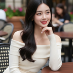 Bức chân dung đẹp của cô gái trẻ giữa không gian cafe sang trọng