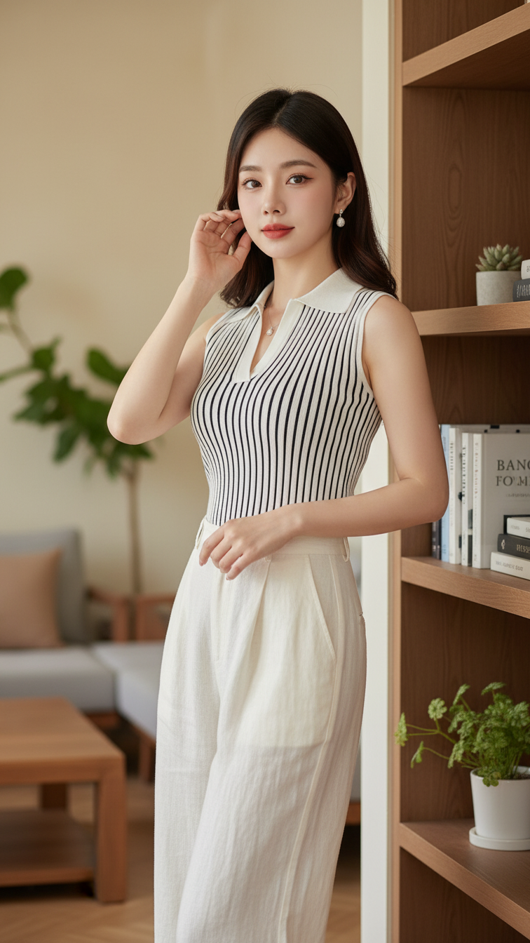 Chân dung nữ thanh niên tự tin và thanh lịch với phong cách thời trang tối giản