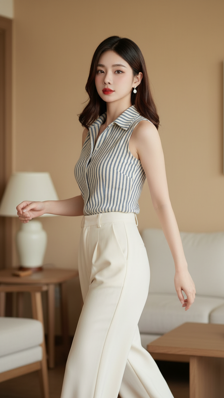 Chân dung phong cách của cô gái trẻ tự tin và thanh lịch trong không gian ấm cúng