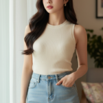 Chân dung cô gái trẻ tự tin và thanh lịch trong không gian ấm cúng