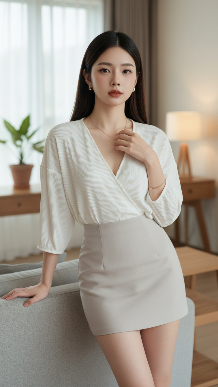 Chân dung hiện thực của cô gái trẻ với phong cách thanh lịch và tinh tế