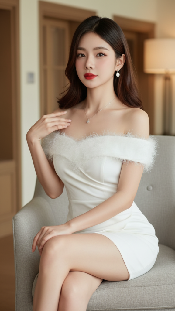 Chân dung thanh lịch của cô gái trẻ trong không gian sống ấm cúng và tinh tế