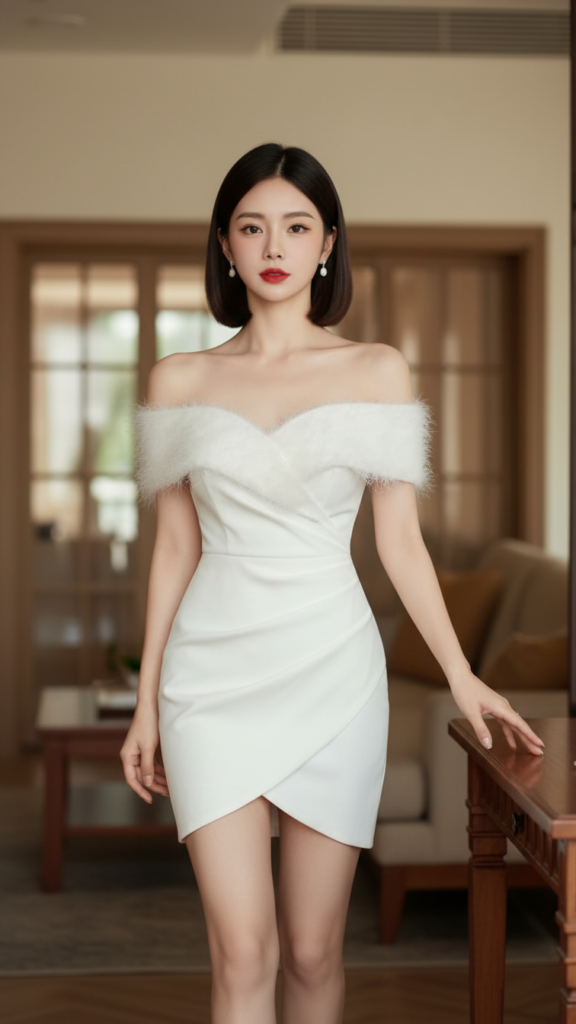 Nét Đẹp Thanh Lịch Của Cô Gái Trẻ Trong Bộ Đầm Off-Shoulder Tại Homestay Ấm Cúng