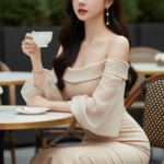 Chân dung cô gái trẻ tự tin tại quán cafe sang trọng với phong cách thời trang đẳng cấp