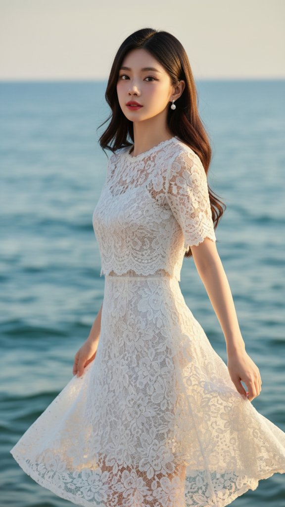 Chân dung thực tế của cô gái trẻ 18 đến 25 tuổi bên bờ biển tuyệt đẹp