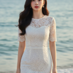 Bức chân dung thanh lịch của cô gái trẻ bên bờ biển tuyệt đẹp