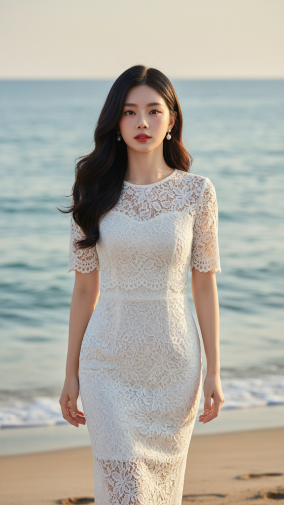 Bức chân dung thanh lịch của cô gái trẻ bên bờ biển tuyệt đẹp