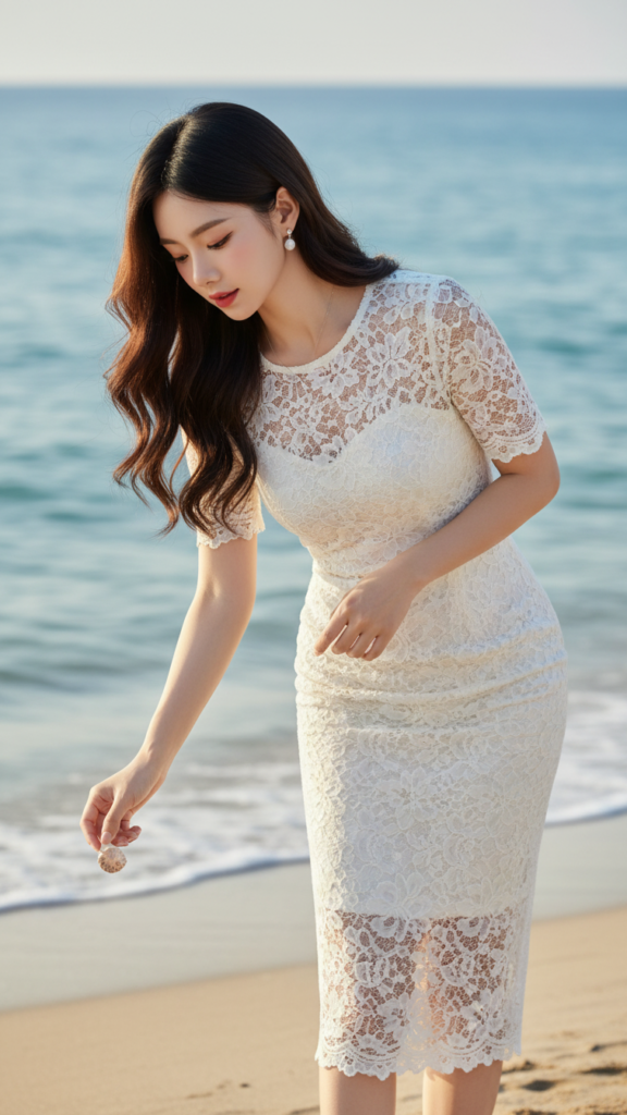 Chân dung thanh lịch của cô gái trẻ bên bờ biển tuyệt đẹp