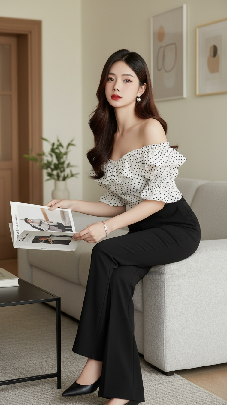 Chân dung thời thượng của cô gái trẻ trong không gian tối giản hiện đại