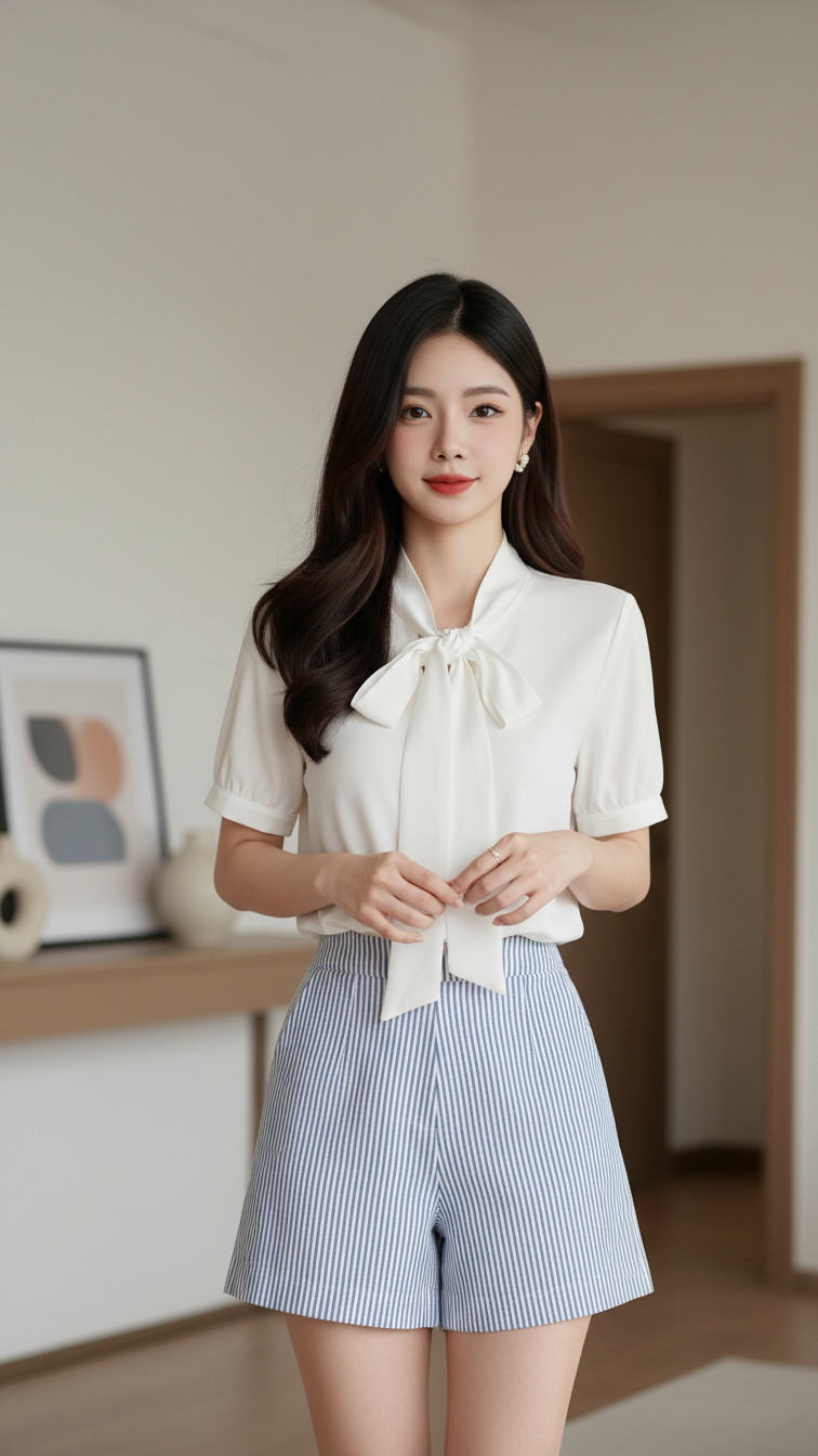 Chân dung thanh lịch của cô gái trẻ trong không gian hiện đại và tinh tế.