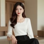 Chân dung thời thượng của cô gái trẻ đầy tự tin và thanh lịch trong không gian tối giản