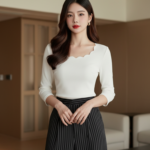 Chân dung thanh lịch của cô gái trẻ trong không gian tối giản hiện đại