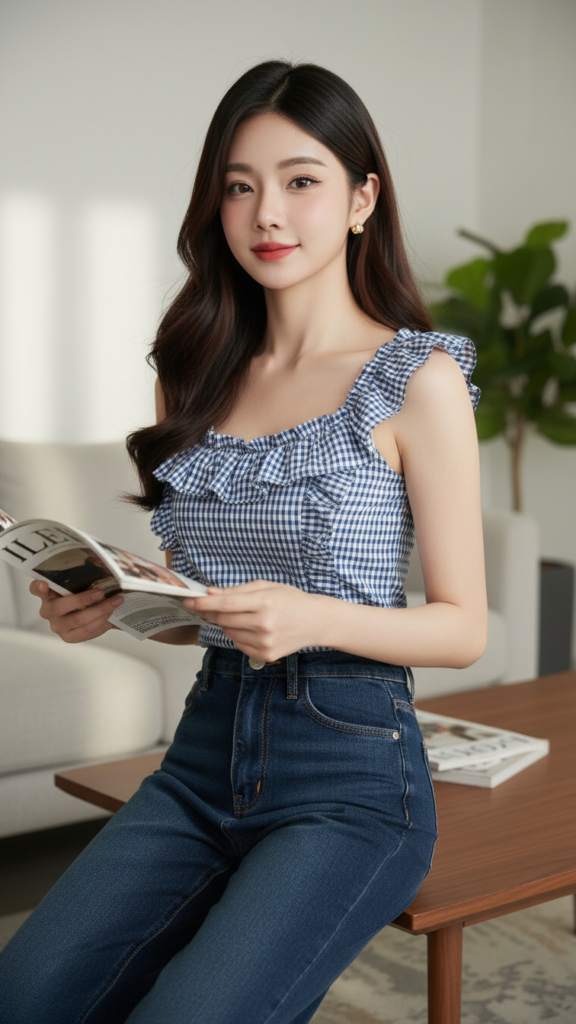 Chân dung cô gái trẻ thanh lịch với phong cách giản dị trong không gian hiện đại