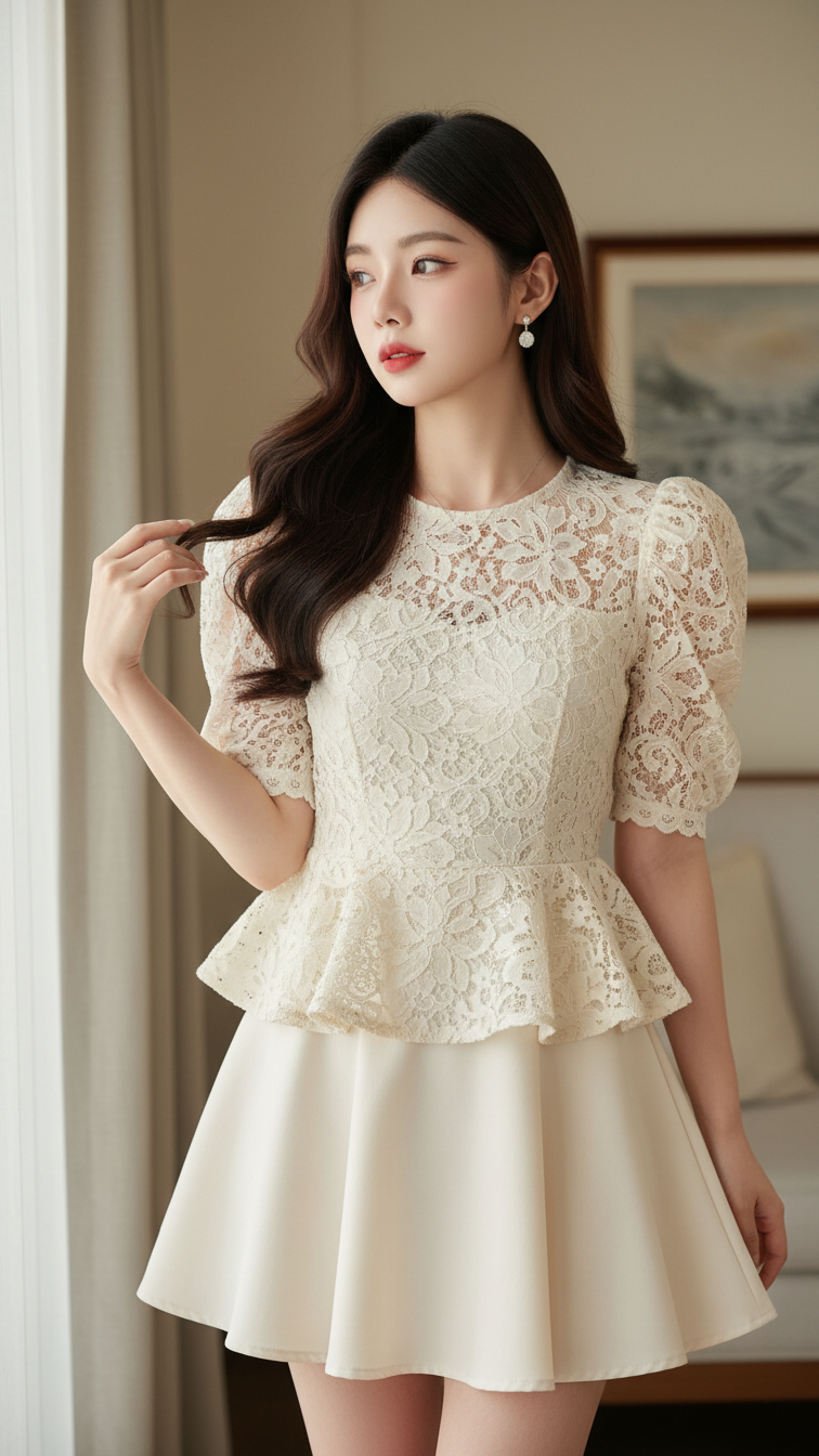 Chân dung thực tế của cô gái trẻ tự tin và thanh lịch trong không gian ấm cúng