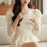 Chân dung cô gái trẻ dịu dàng và thanh lịch trong không gian ấm cúng