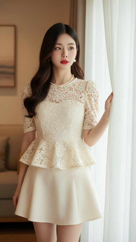 Chân dung thanh lịch của cô gái trẻ trong không gian sống ấm cúng