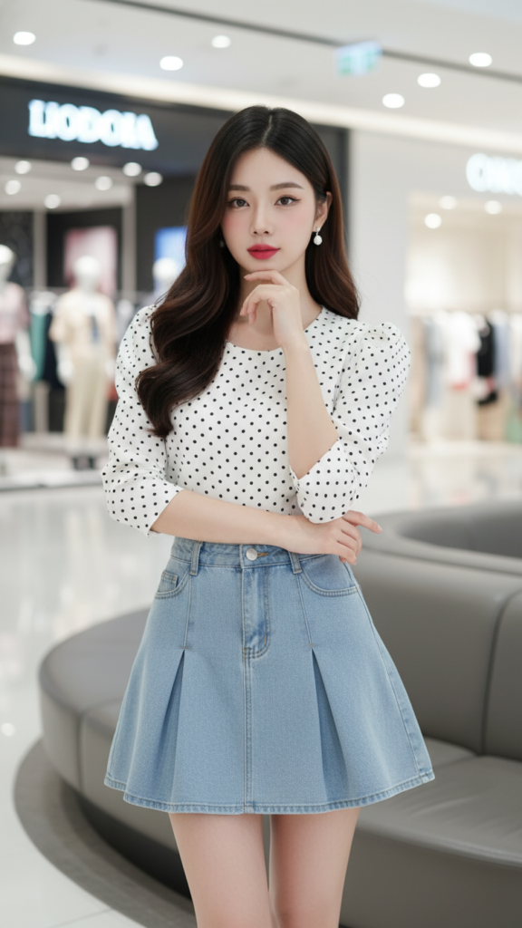 Bức chân dung xinh đẹp của cô gái Á châu tại trung tâm mua sắm hiện đại