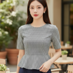 Chân dung thanh lịch của cô gái châu Á tại quán cà phê sang trọng