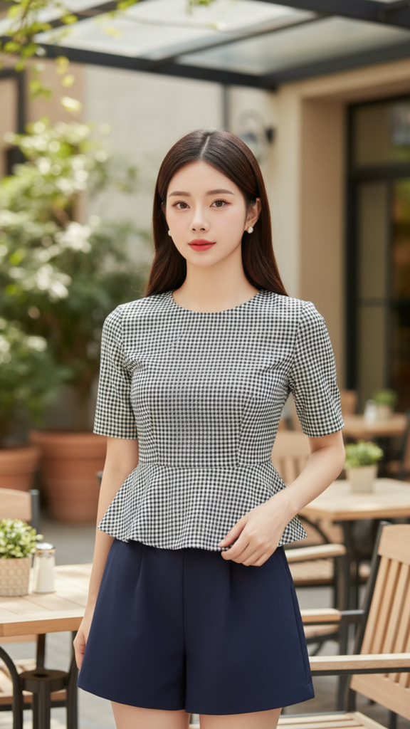 Chân dung thanh lịch của cô gái châu Á tại quán cà phê sang trọng