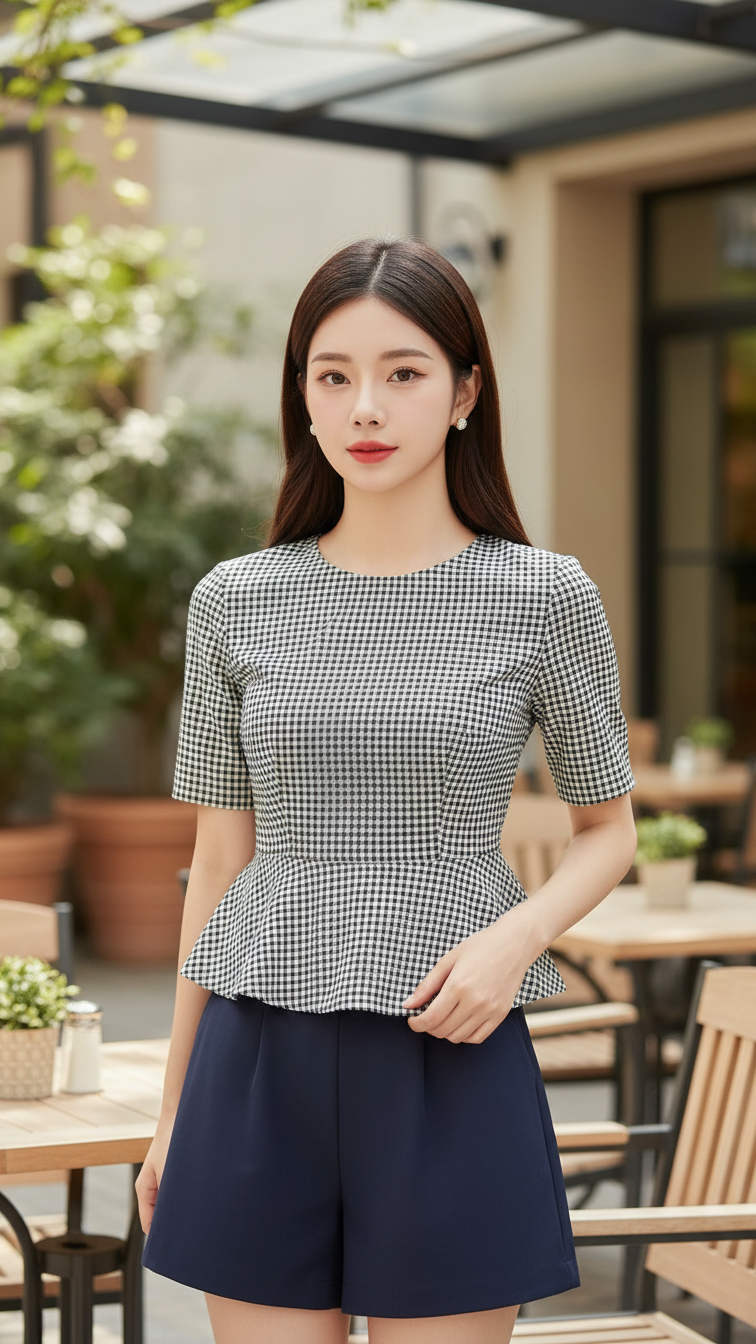 Chân dung thanh lịch của cô gái châu Á tại quán cà phê sang trọng