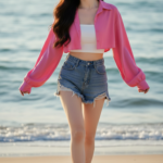 Chân dung cô gái trẻ bên bờ biển đầy cuốn hút và tự nhiên