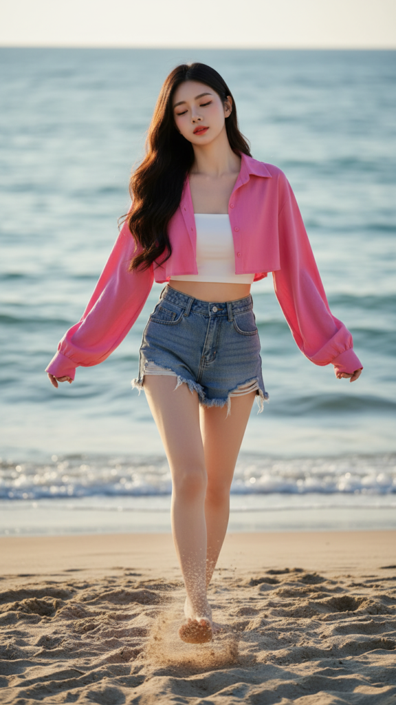 Chân dung cô gái trẻ bên bờ biển đầy cuốn hút và tự nhiên
