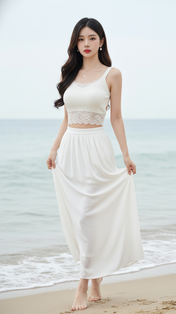Chân dung thanh lịch của cô gái trẻ bên bờ biển đầy tự nhiên và quyến rũ