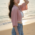 Chân dung cô gái trẻ tự tin bên bờ biển đầy lôi cuốn và thanh lịch