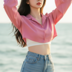 Chân dung thanh lịch của cô gái trẻ bên bờ biển đẹp như mơ