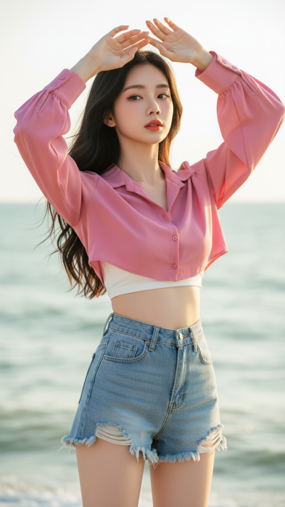 Chân dung thanh lịch của cô gái trẻ bên bờ biển đẹp như mơ