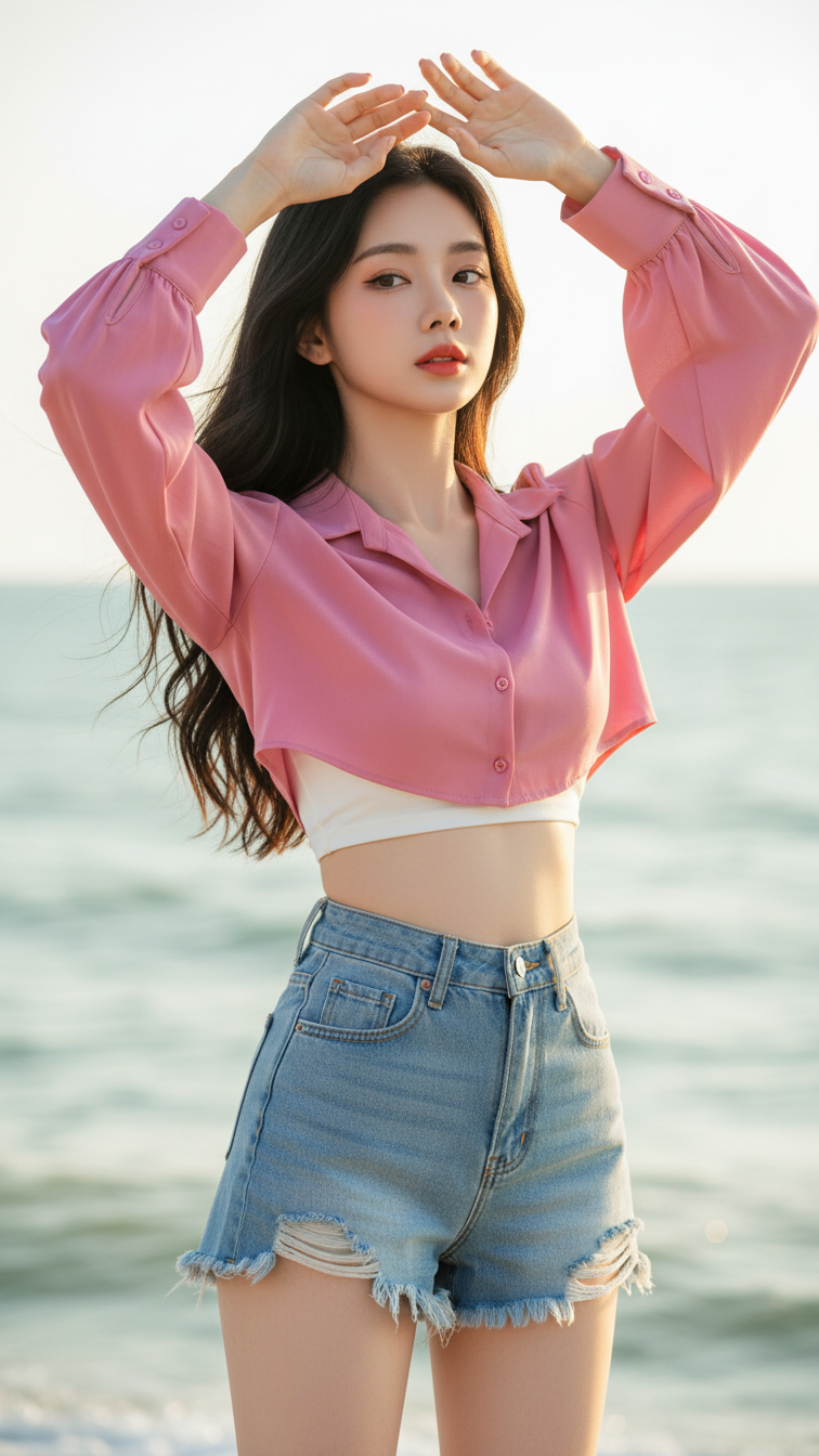 Chân dung thanh lịch của cô gái trẻ bên bờ biển đẹp như mơ