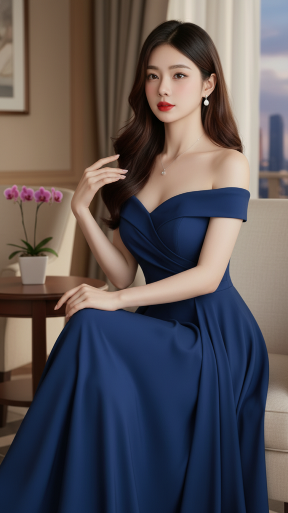 Tạo chân dung thực tế của một cô gái trẻ ngồi nghiêng đầy thu hút và tự nhiên