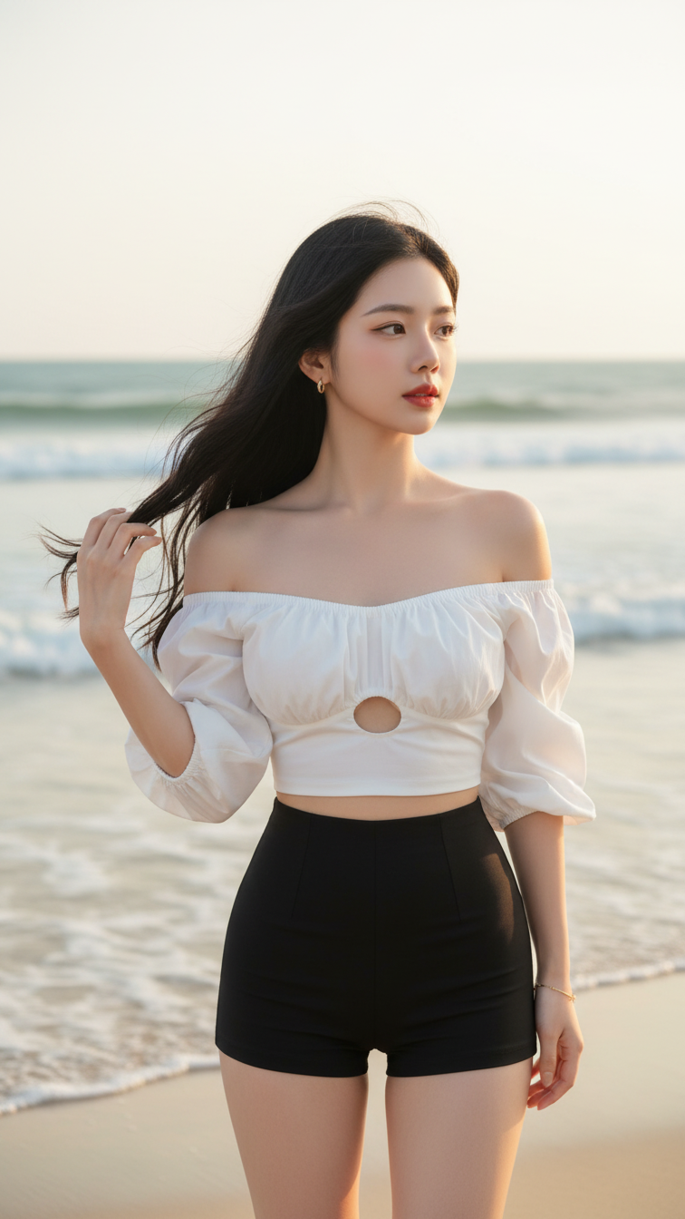 Chân dung một cô gái trẻ bên bờ biển đầy quyến rũ và tự nhiên