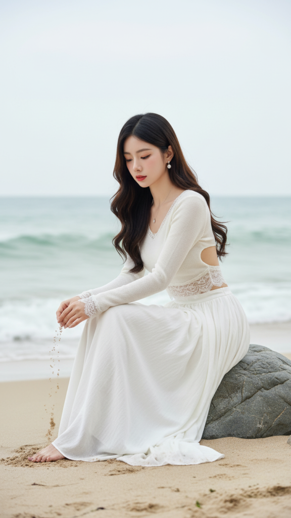 Chân dung thời trang nữ bên bờ biển thanh bình và phong cách hiện đại