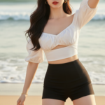 Chân dung người mẫu trẻ bên bờ biển với phong cách thời trang tinh tế