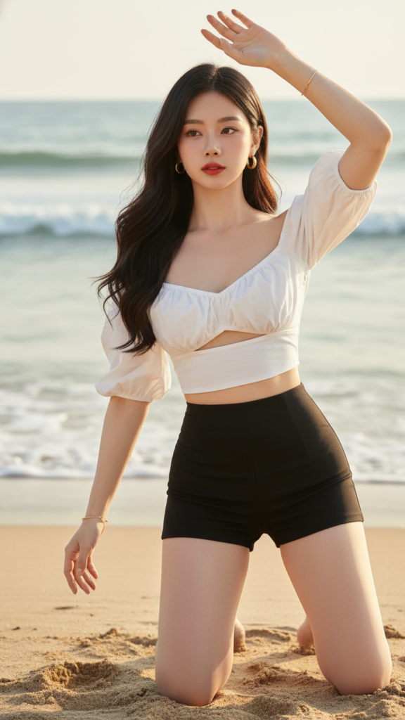 Chân dung người mẫu trẻ bên bờ biển với phong cách thời trang tinh tế