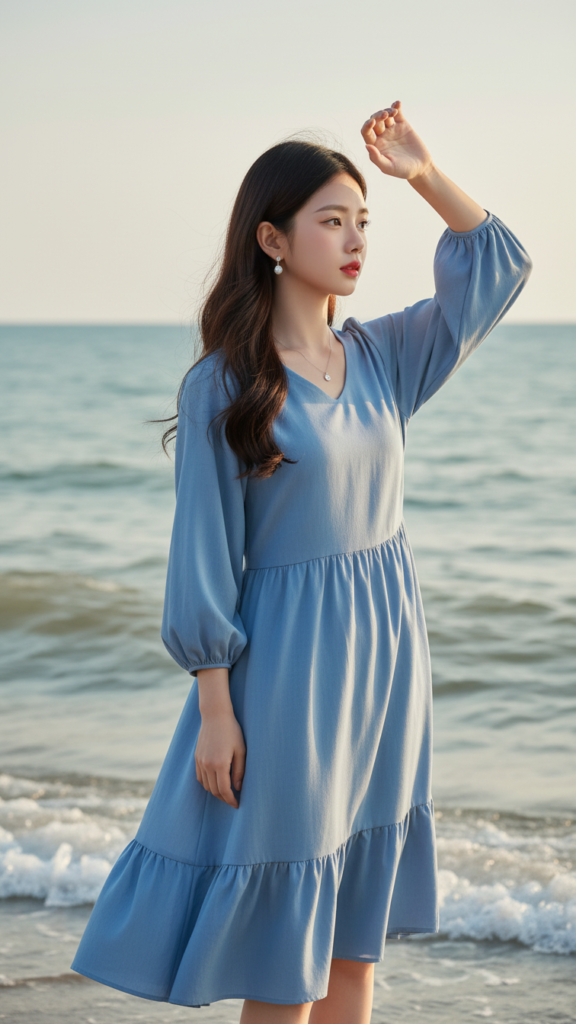 Chân dung thanh lịch của cô gái trẻ giữa bãi biển bình yên