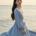 Chân dung cô gái trẻ thanh lịch bên bờ biển đầy sức sống