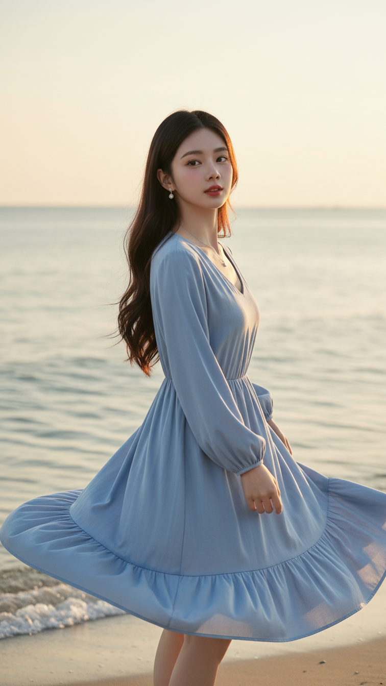 Chân dung cô gái trẻ thanh lịch bên bờ biển đầy sức sống