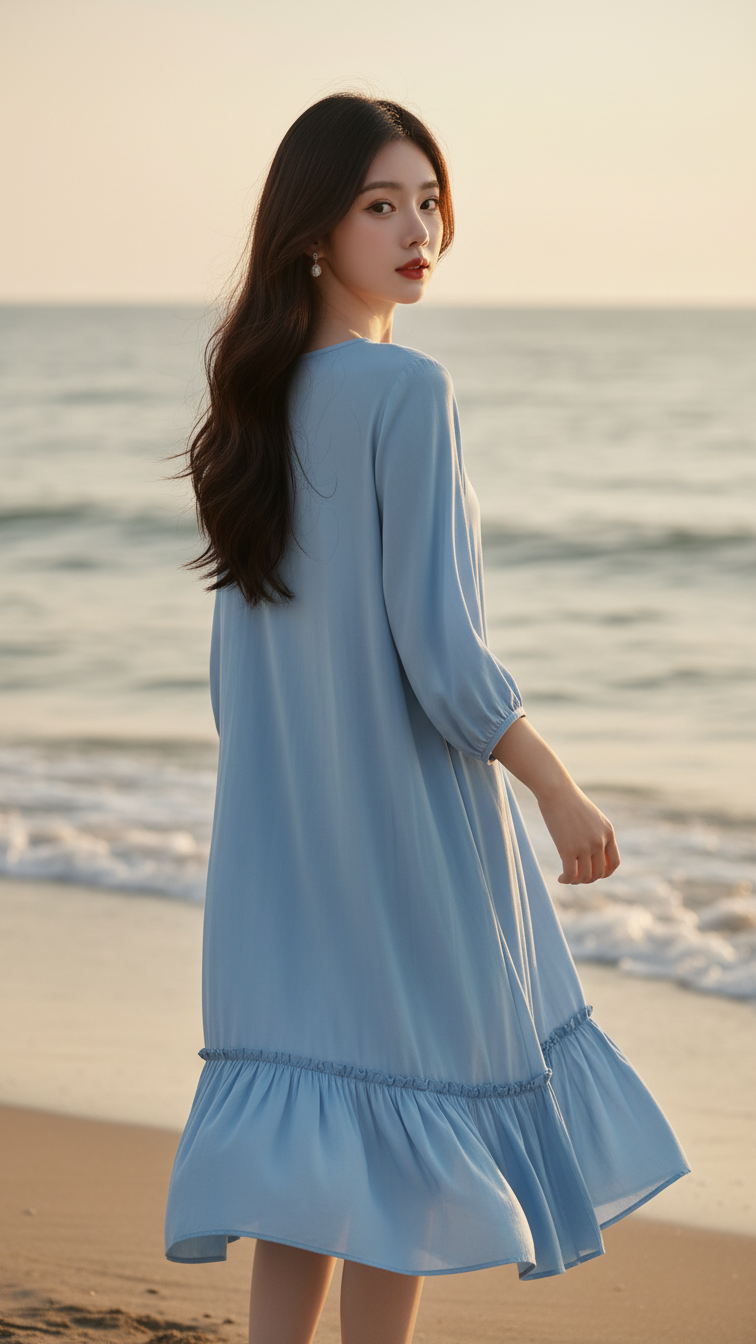 Chân dung thanh lịch của cô gái Á Đông bên bờ biển yên bình