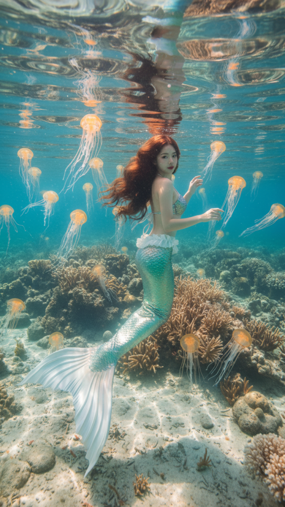 Chân dung nàng tiên cá xinh đẹp trong làn nước trong xanh tuyệt đẹp