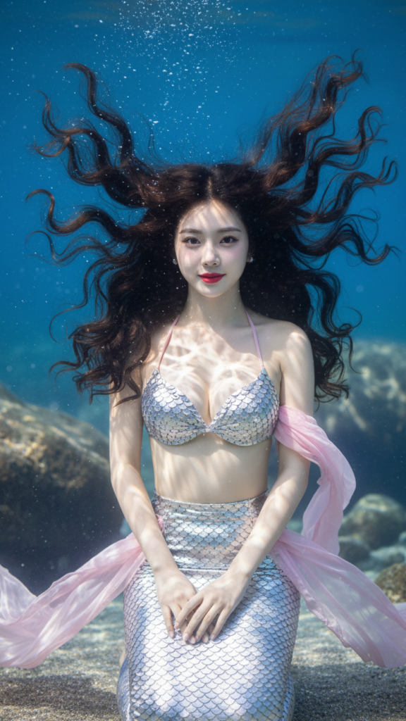 Tạo bức chân dung nàng tiên cá dưới nước siêu thực hoàn toàn giống ảnh gốc